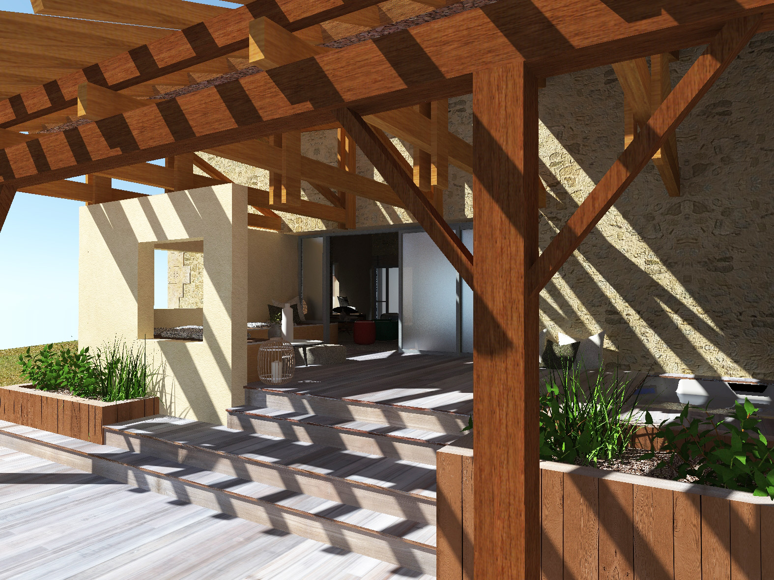 Aménagement d'une terrasse couverte bois